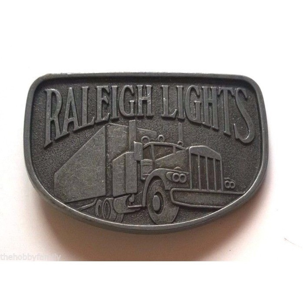 RALEIGH LIGHTS Cigarette 18-Wheeler Semi-Truck Metal Vintage Belt Buckle